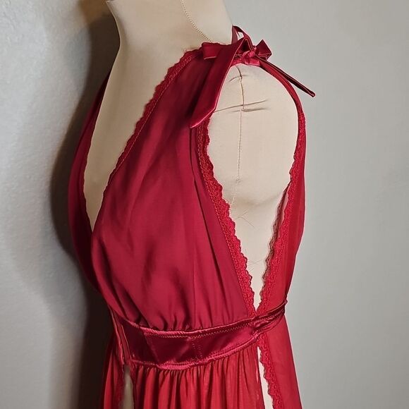 Oh La La Cheri Paris Red Maxi Lingerie Dress Small/Medium Drape Back Waist Cinch - Picture 8 of 12